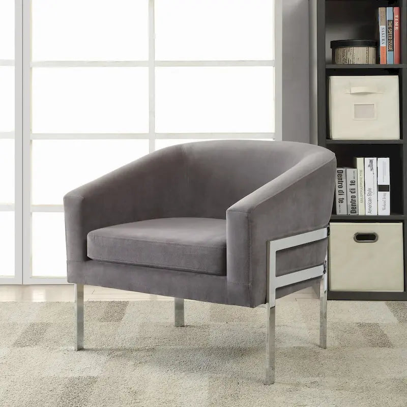 Fauteuil d'appoint cylindrique en velours noir/blanc/gris, une place, pieds chromés