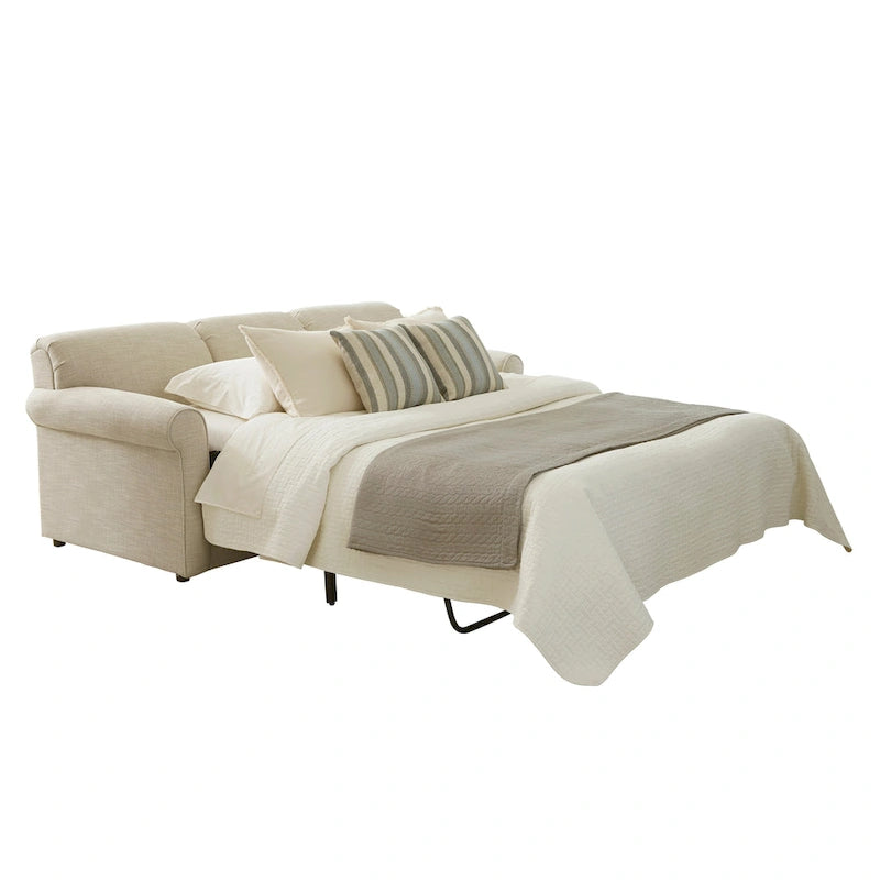 Canapé-lit en tissu polyester ivoire avec matelas en mousse à mémoire de forme gel – Lit simple/double/grand