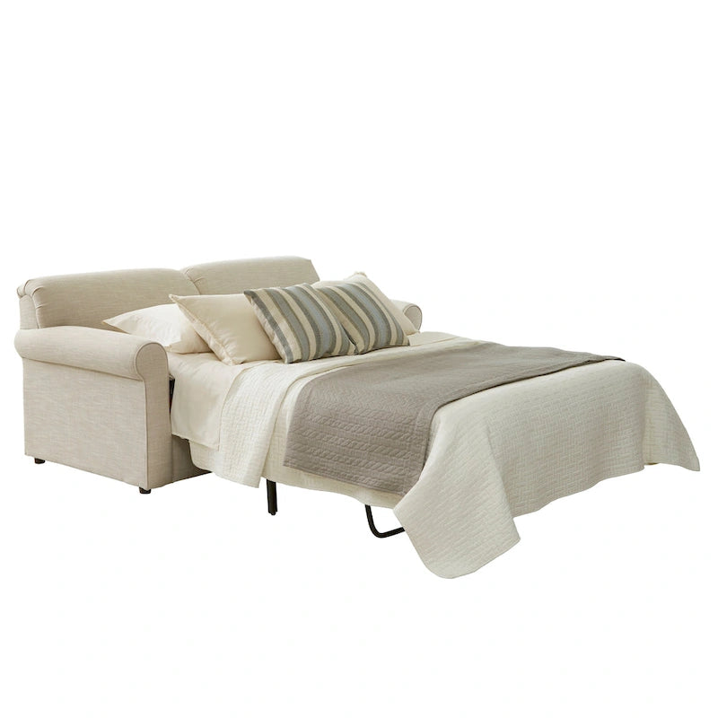 Canapé-lit en tissu polyester ivoire avec matelas en mousse à mémoire de forme gel – Lit simple/double/grand