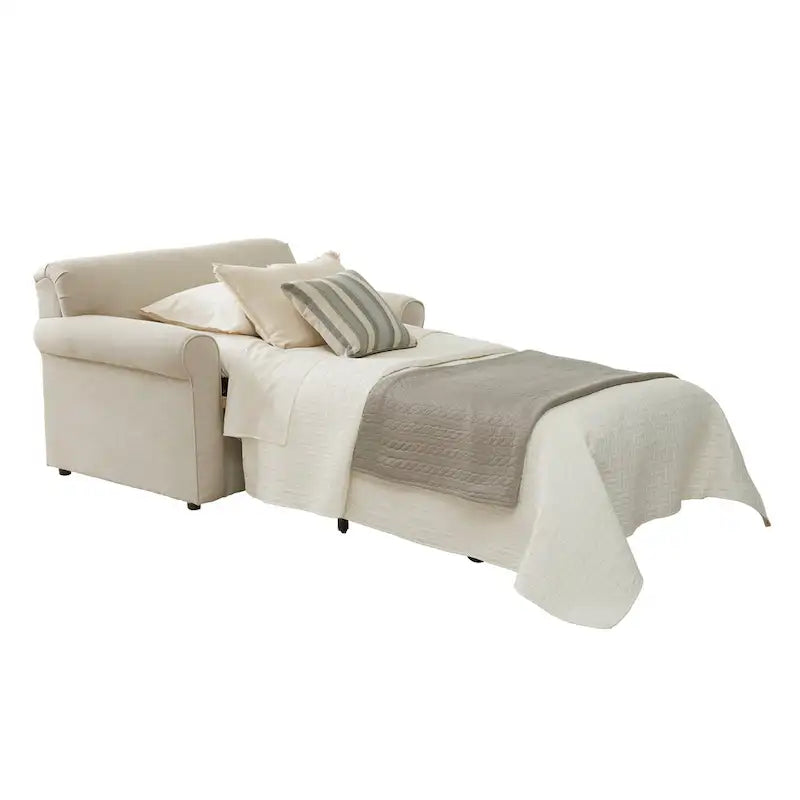Canapé-lit en tissu polyester ivoire avec matelas en mousse à mémoire de forme gel – Lit simple/double/grand