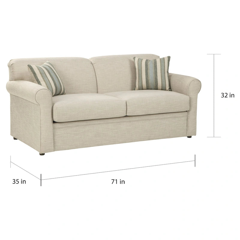 Canapé-lit en tissu polyester ivoire avec matelas en mousse à mémoire de forme gel – Lit simple/double/grand