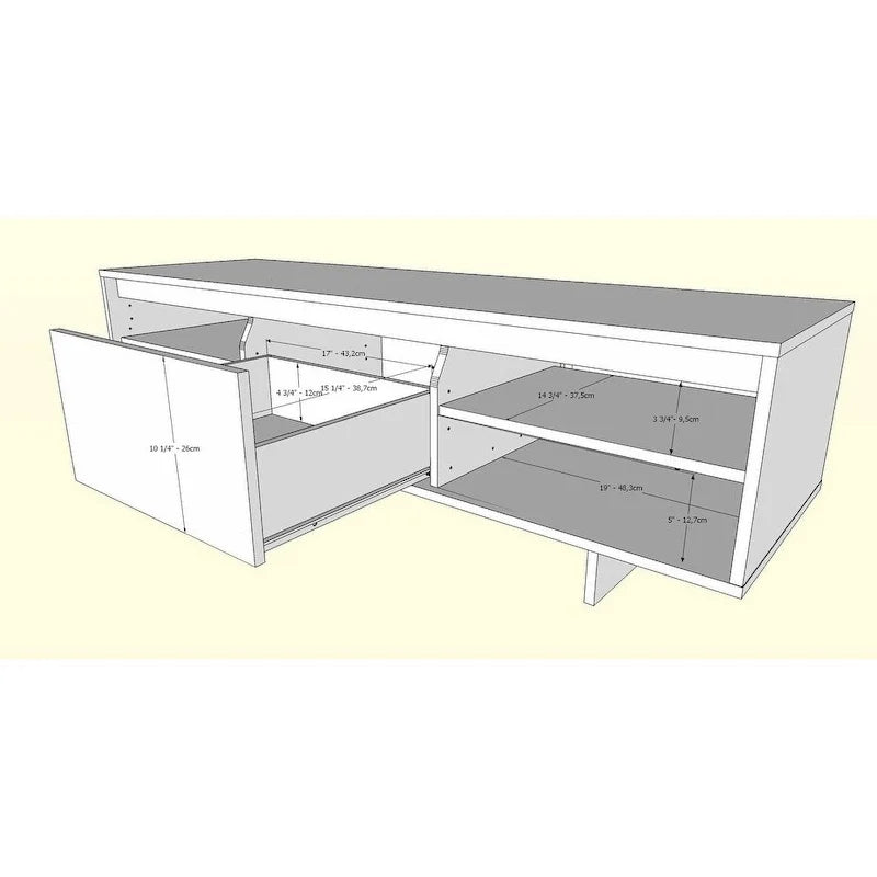 Meuble TV 60" avec tiroir et rangement, beige/noyer, style scandinave, convient aux TV jusqu'à 66"