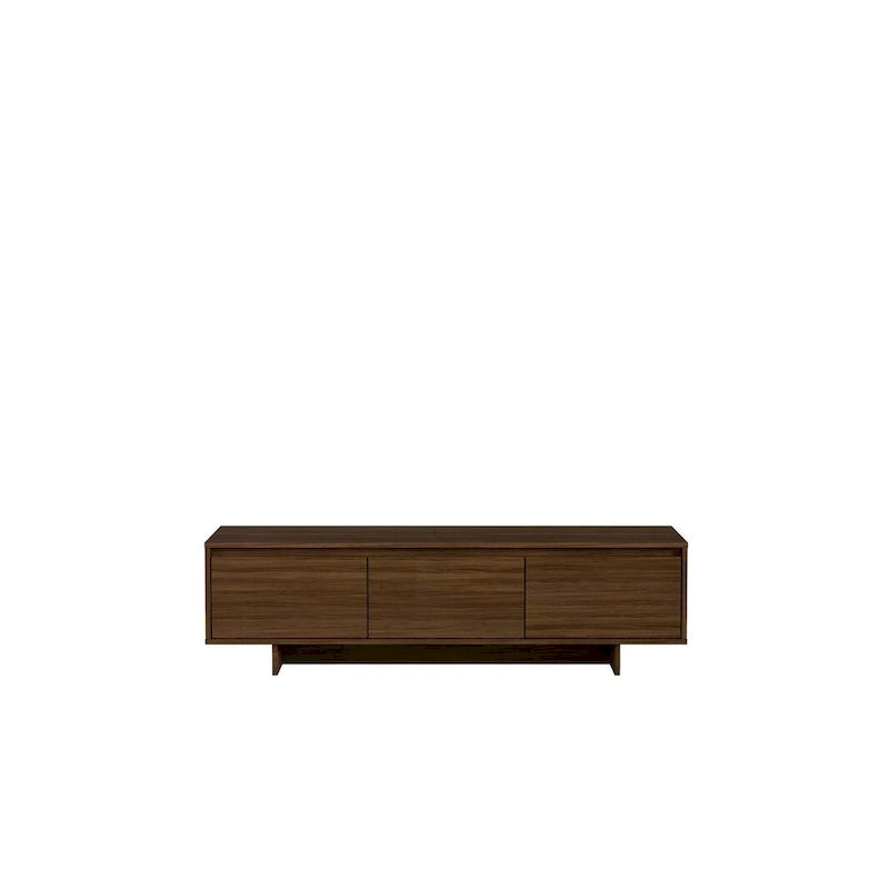Meuble TV 60" avec tiroir et rangement, beige/noyer, style scandinave, convient aux TV jusqu'à 66"