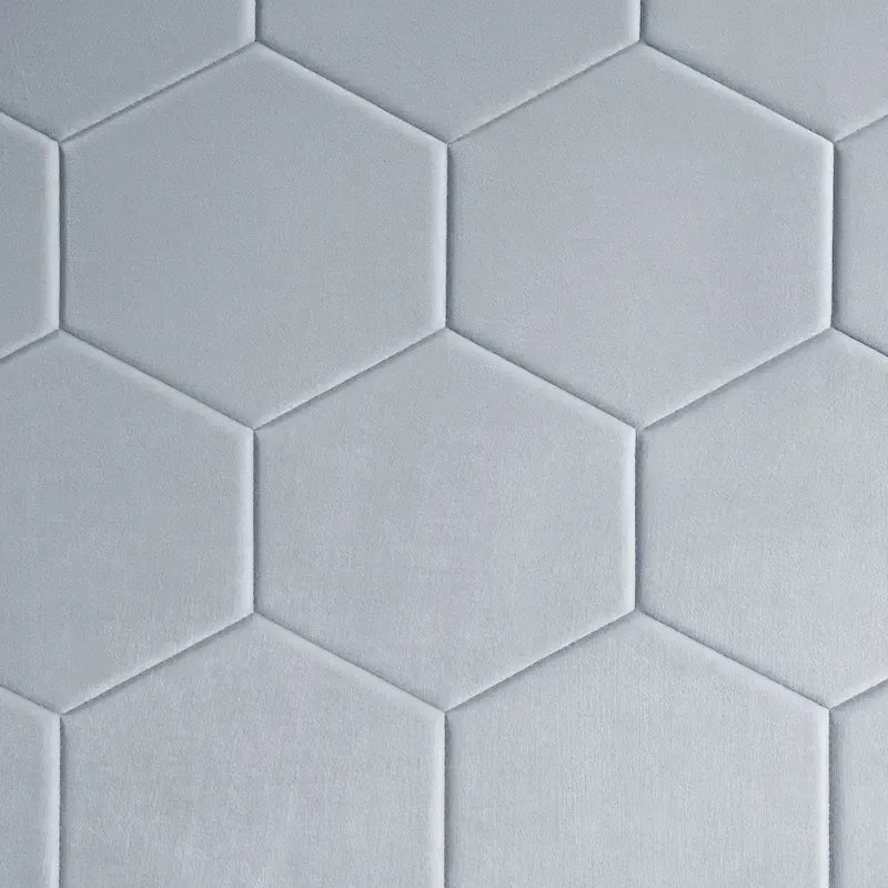 Lit de rangement tapissé en velours gris avec tête de lit hexagonale, Double/Queen