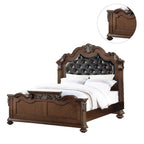 Lit en bois de cerisier foncé avec tête de lit capitonnée en forme de dos de chameau, Queen/King, 2 personnes
