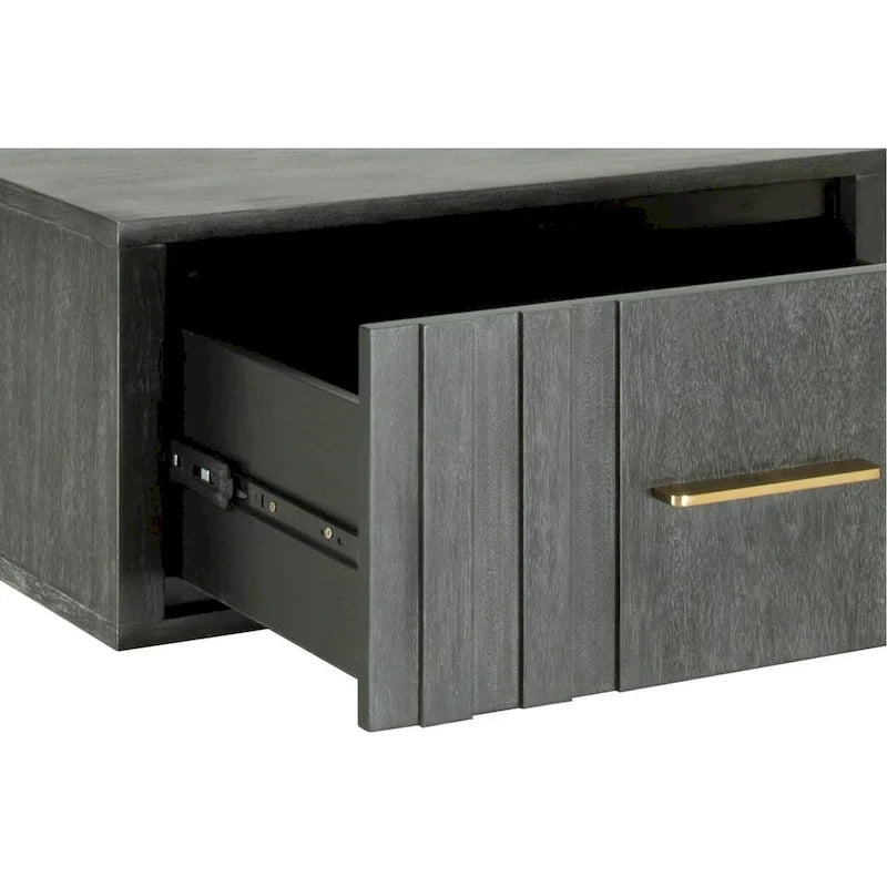 Lit plateforme contemporain Modrest Manchester gris foncé avec deux tables de chevet