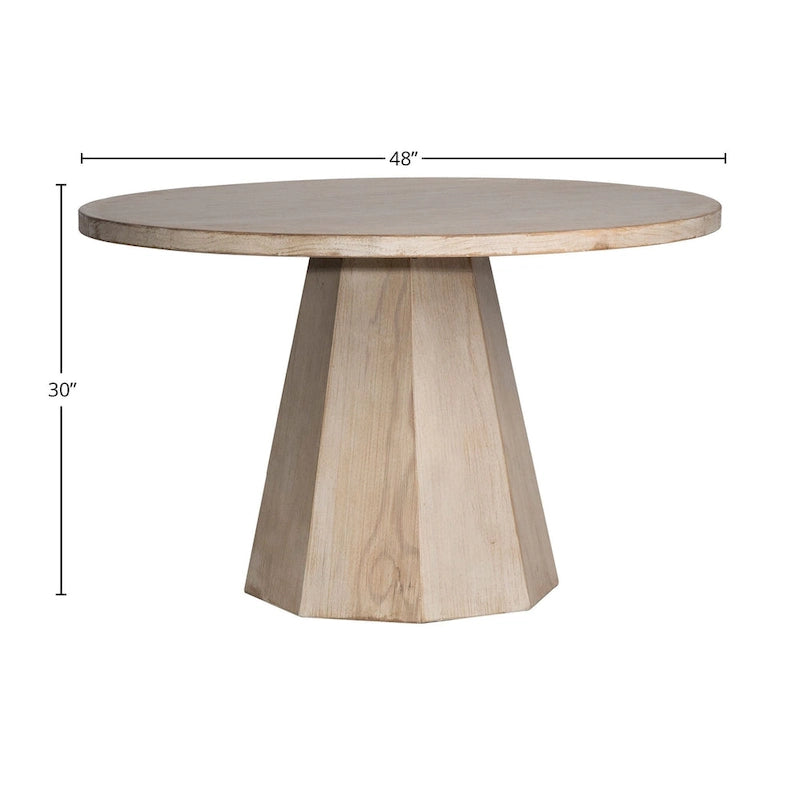 Table à manger ronde marron clair, pied central, 4 à 6 places