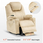 Fauteuil inclinable MCombo Large Power Lift avec massage, porte-gobelets, repose-pieds étendu, tissu 7516