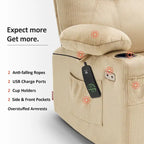 Fauteuil inclinable MCombo Large Power Lift avec massage, porte-gobelets, repose-pieds étendu, tissu 7516