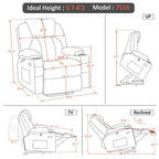 Fauteuil inclinable MCombo Large Power Lift avec massage, porte-gobelets, repose-pieds étendu, tissu 7516