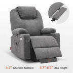 Fauteuil inclinable MCombo Large Power Lift avec massage, porte-gobelets, repose-pieds étendu, tissu 7516