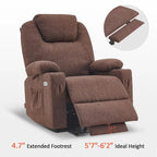 Fauteuil inclinable MCombo Large Power Lift avec massage, porte-gobelets, repose-pieds étendu, tissu 7516