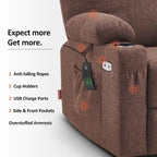 Fauteuil inclinable MCombo Large Power Lift avec massage, porte-gobelets, repose-pieds étendu, tissu 7516