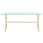 Table d'appoint en métal avec dessus en verre transparent/blanc et accents or/argent – 1 personne