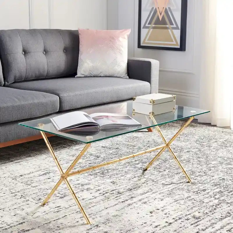 Table d'appoint en métal avec dessus en verre transparent/blanc et accents or/argent – 1 personne