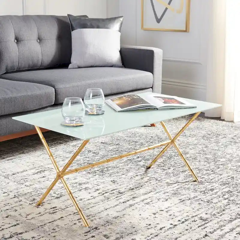 Table d'appoint en métal avec dessus en verre transparent/blanc et accents or/argent – 1 personne