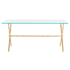 Table d'appoint en métal avec dessus en verre transparent/blanc et accents or/argent – 1 personne