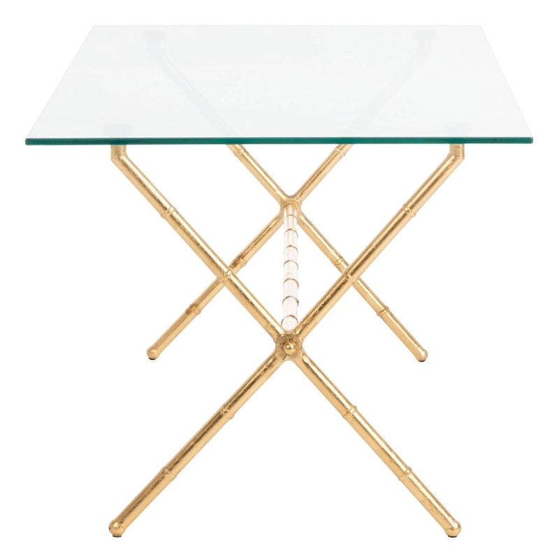 Table d'appoint en métal avec dessus en verre transparent/blanc et accents or/argent – 1 personne
