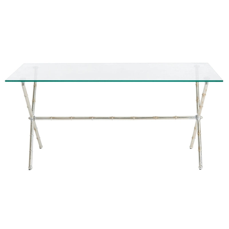 Table d'appoint en métal avec dessus en verre transparent/blanc et accents or/argent – 1 personne