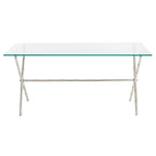 Table d'appoint en métal avec dessus en verre transparent/blanc et accents or/argent – 1 personne