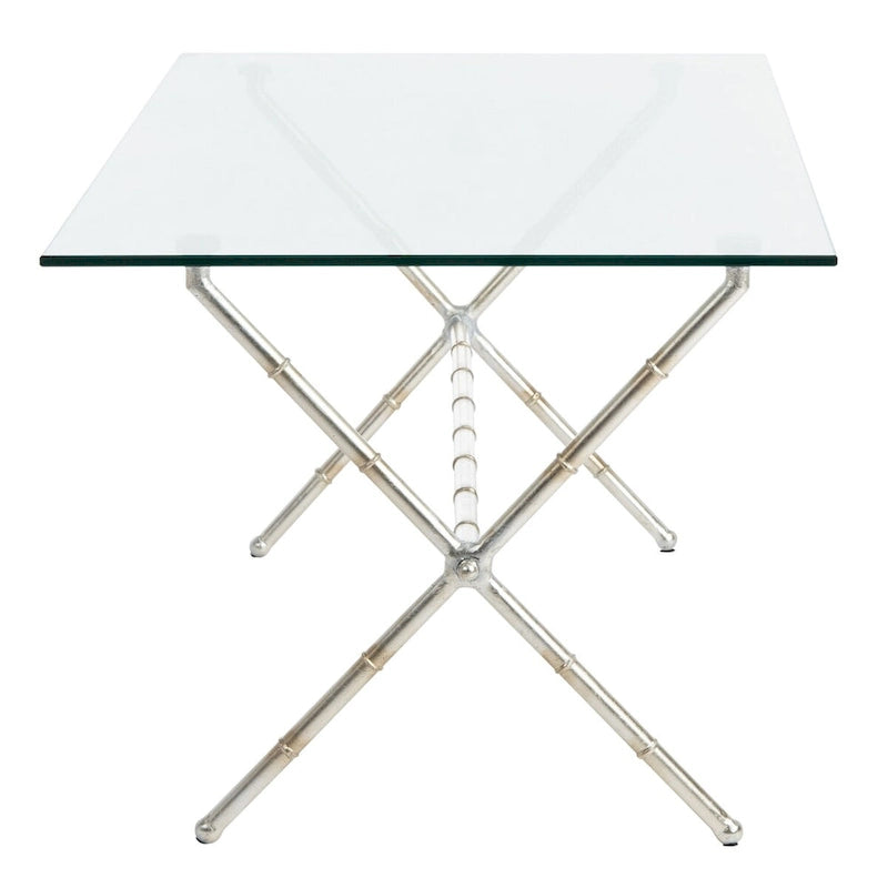 Table d'appoint en métal avec dessus en verre transparent/blanc et accents or/argent – 1 personne