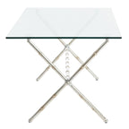 Table d'appoint en métal avec dessus en verre transparent/blanc et accents or/argent – 1 personne