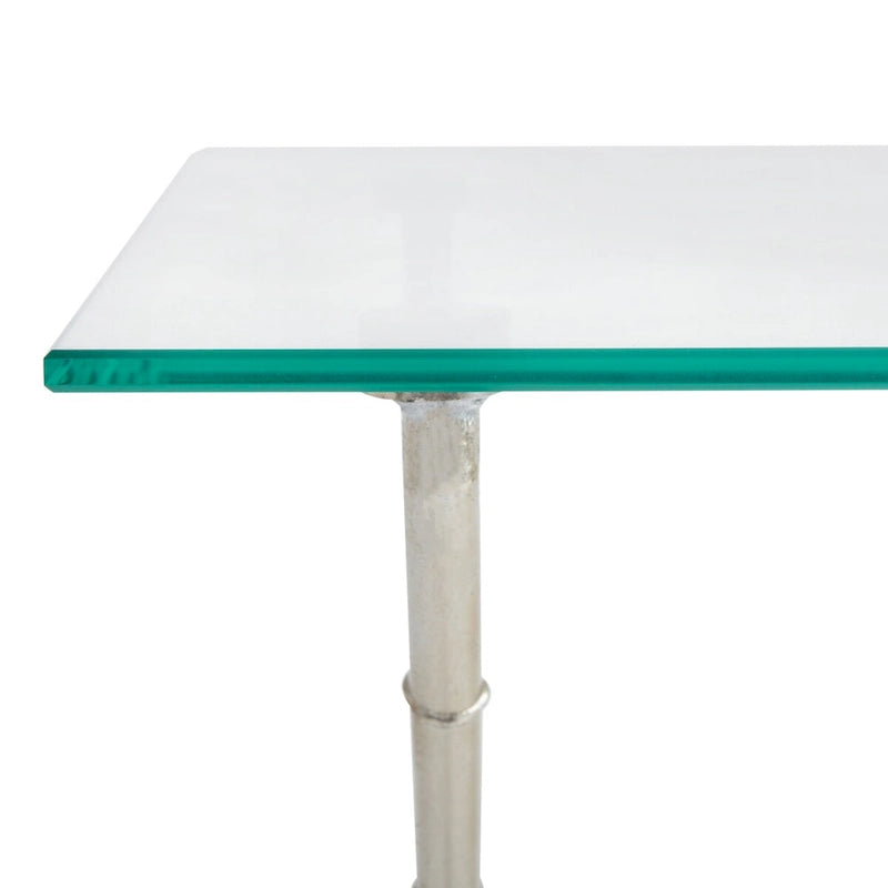Table d'appoint en métal avec dessus en verre transparent/blanc et accents or/argent – 1 personne