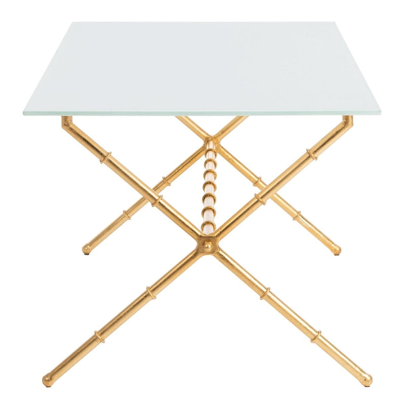 Table d'appoint en métal avec dessus en verre transparent/blanc et accents or/argent – 1 personne