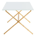 Table d'appoint en métal avec dessus en verre transparent/blanc et accents or/argent – 1 personne