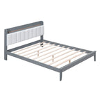 Lit plateforme tapissé noyer/gris avec tête de lit LED et chargement USB, grand lit/très grand lit, convient à 2 personnes