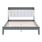 Lit plateforme tapissé noyer/gris avec tête de lit LED et chargement USB, grand lit/très grand lit, convient à 2 personnes