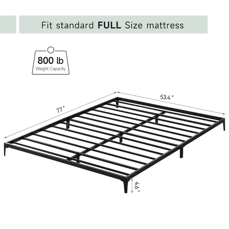 Cadre de lit plateforme en métal noir, pas de sommier tapissier, lit simple/double/grand lit, 1 à 2 personnes