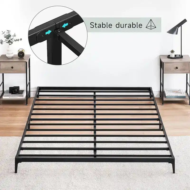 Cadre de lit plateforme en métal noir, pas de sommier tapissier, lit simple/double/grand lit, 1 à 2 personnes