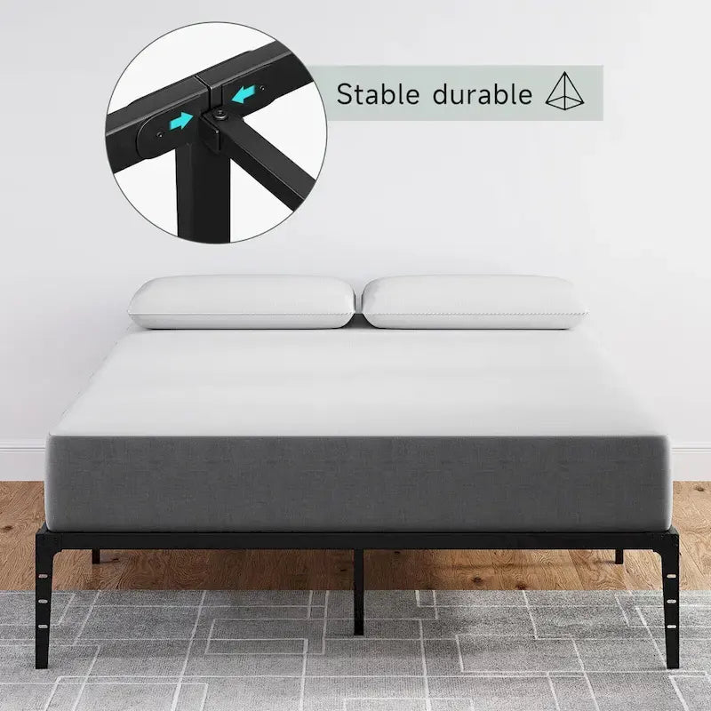 Cadre de lit plateforme en métal noir, pas de sommier tapissier, lit simple/double/grand lit, 1 à 2 personnes