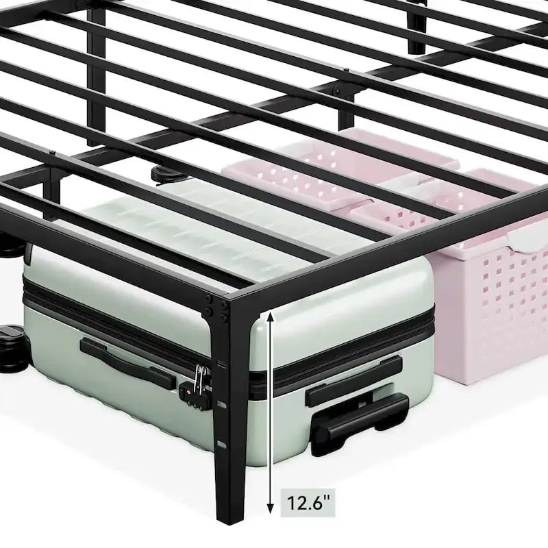 Cadre de lit plateforme en métal noir, pas de sommier tapissier, lit simple/double/grand lit, 1 à 2 personnes