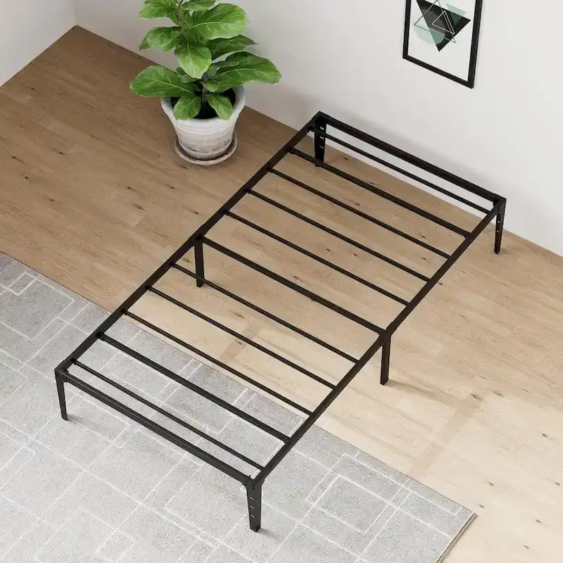 Cadre de lit plateforme en métal noir, pas de sommier tapissier, lit simple/double/grand lit, 1 à 2 personnes