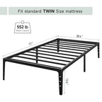 Cadre de lit plateforme en métal noir, pas de sommier tapissier, lit simple/double/grand lit, 1 à 2 personnes