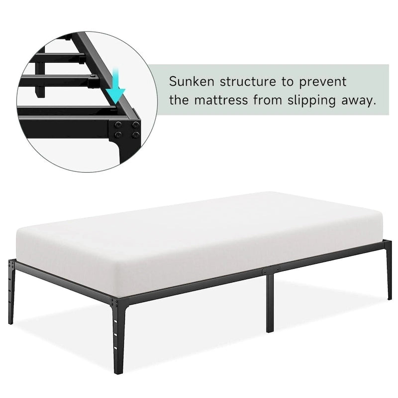 Cadre de lit plateforme en métal noir, pas de sommier tapissier, lit simple/double/grand lit, 1 à 2 personnes