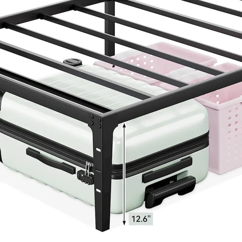 Cadre de lit plateforme en métal noir, pas de sommier tapissier, lit simple/double/grand lit, 1 à 2 personnes