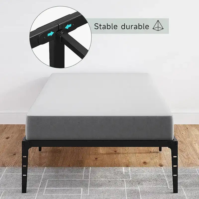 Cadre de lit plateforme en métal noir, pas de sommier tapissier, lit simple/double/grand lit, 1 à 2 personnes