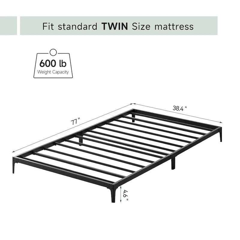 Cadre de lit plateforme en métal noir, pas de sommier tapissier, lit simple/double/grand lit, 1 à 2 personnes