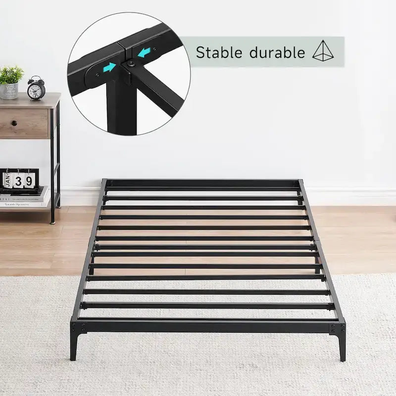 Cadre de lit plateforme en métal noir, pas de sommier tapissier, lit simple/double/grand lit, 1 à 2 personnes