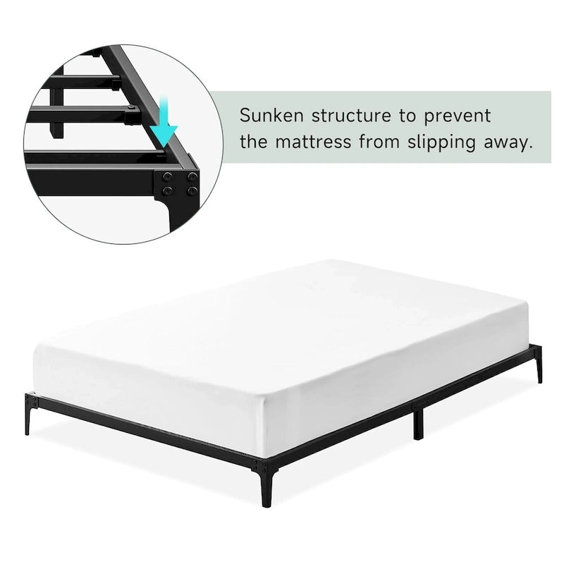 Cadre de lit plateforme en métal noir, pas de sommier tapissier, lit simple/double/grand lit, 1 à 2 personnes