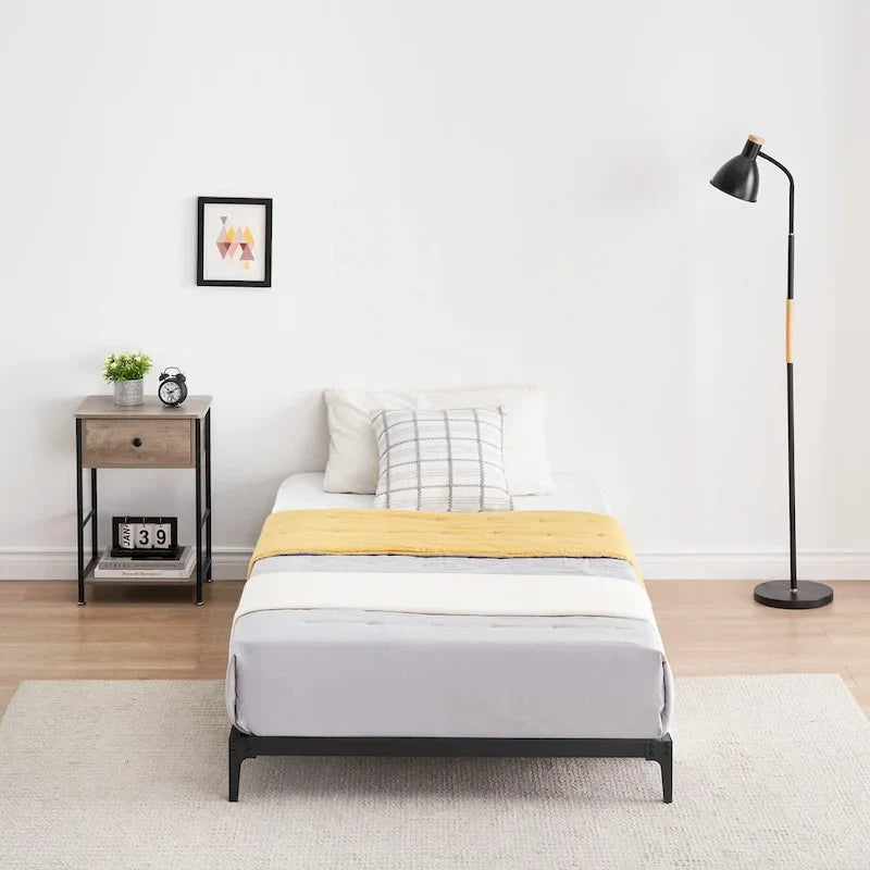 Cadre de lit plateforme en métal noir, pas de sommier tapissier, lit simple/double/grand lit, 1 à 2 personnes