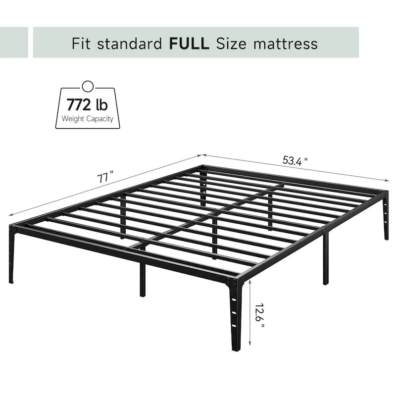 Cadre de lit plateforme en métal noir, pas de sommier tapissier, lit simple/double/grand lit, 1 à 2 personnes