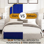 Cadre de lit Queen Size en velours doré et bleu avec tête de lit capitonnée, 2 personnes