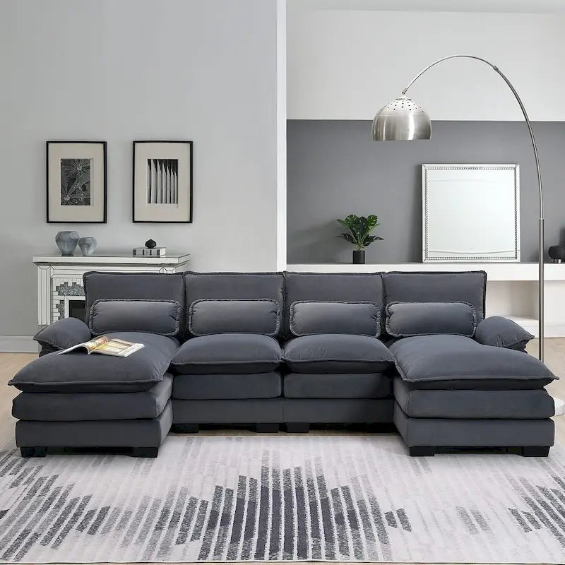Canapé d'angle modulable 6 places en U blanc/gris/vert/bleu/noir