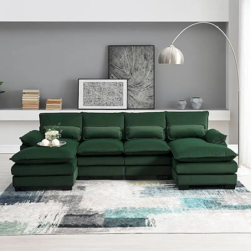 Canapé d'angle modulable 6 places en U blanc/gris/vert/bleu/noir