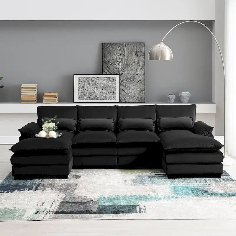 Canapé d'angle modulable 6 places en U blanc/gris/vert/bleu/noir