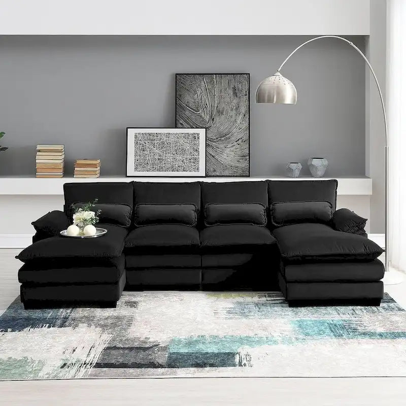 Canapé d'angle modulable 6 places en U blanc/gris/vert/bleu/noir